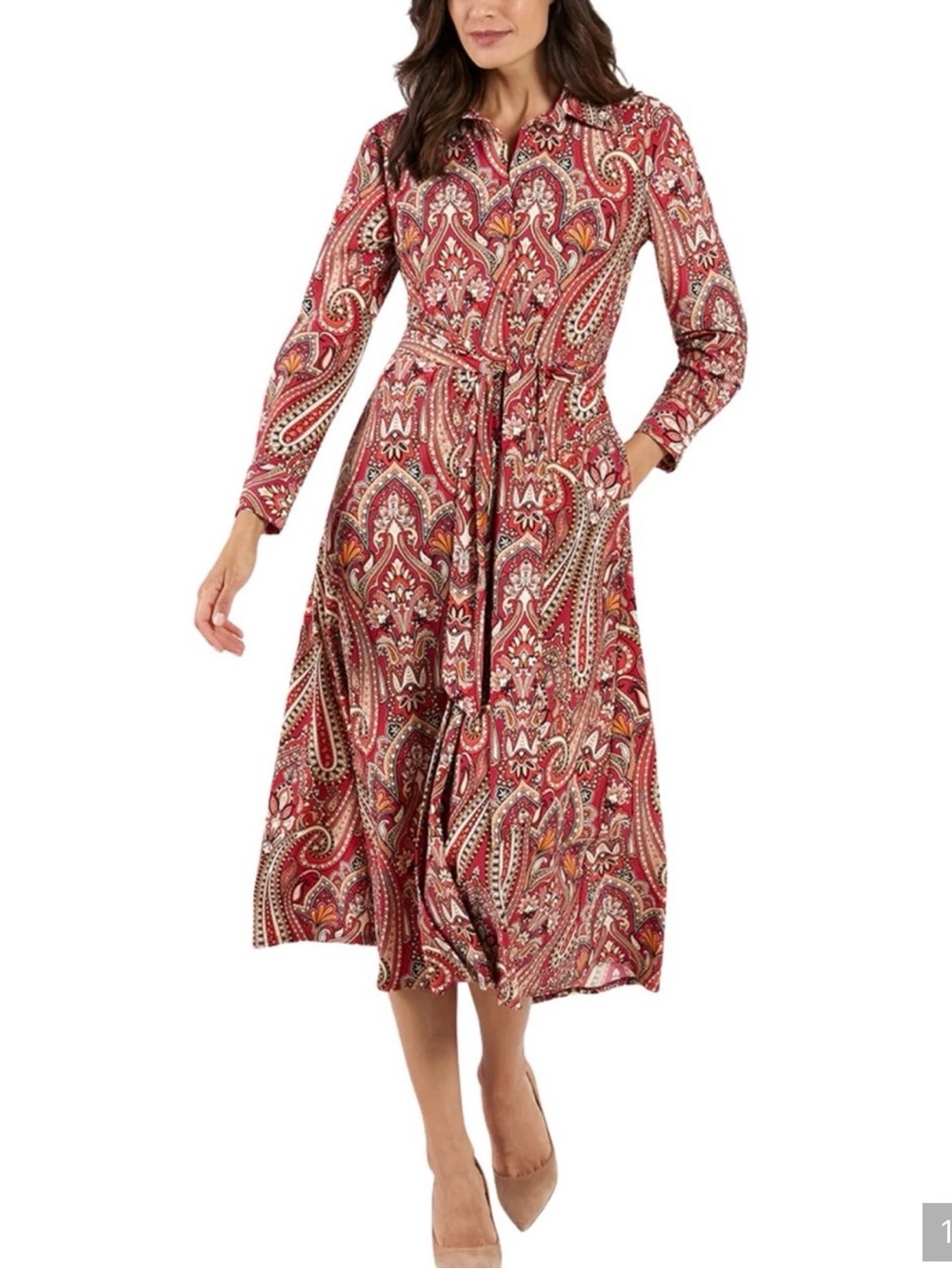 Jude Connally Red Paisley Long-Sleeve Shirt Dress XL NWT - Picture 1 of 11